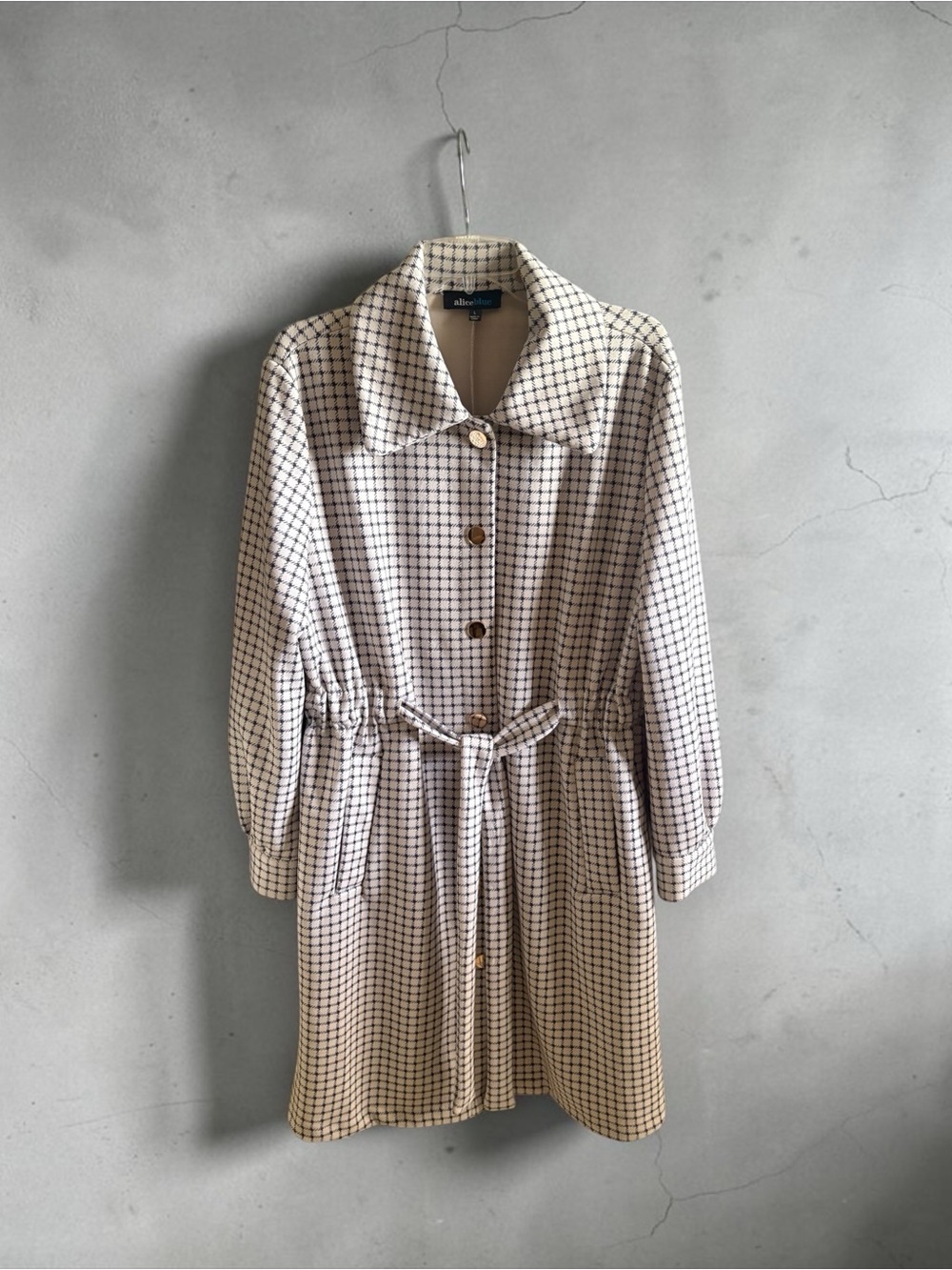Alice Blue Cream Checked Tie-Waist Long Sleeve coat